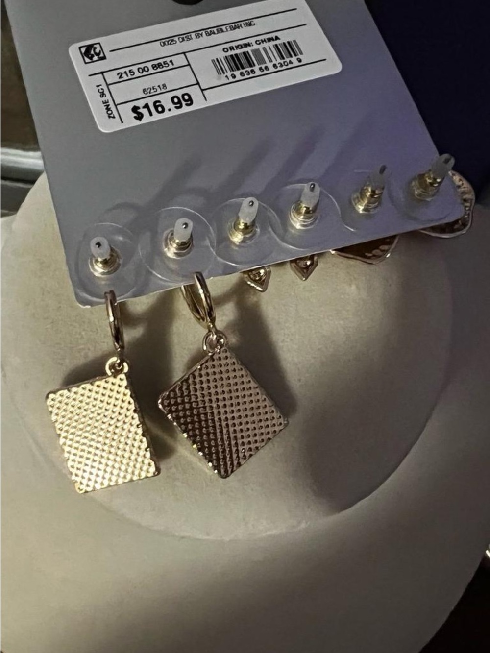 Gold-Tone Textured Square Drop Earrings - Women Accessories